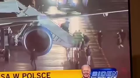 Following Biden, Biden delegates fall off plane in Poland.