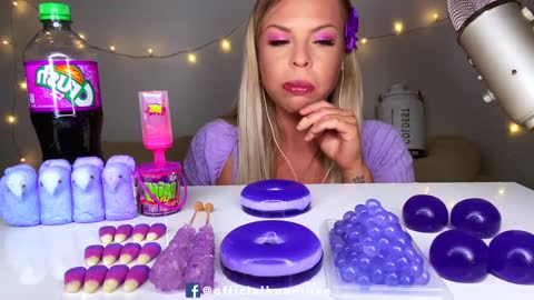 ASMR *PURPLE FOOD* JELLY DONUT, PEEPS, CANDY CORN, POPPING BOBA, ROCK CANDY, GRAPE CRUSH MUKBANG 먹방