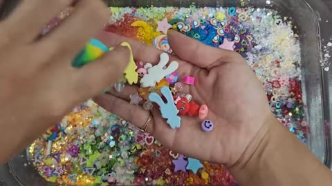 Rainbow Gabby's Dollhouse SlimeMixing Makeup,Parts,Glitter Into Slime.