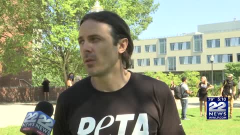 Actor Casey Affleck joins PETA protest against animal experiments at UMass Amherst