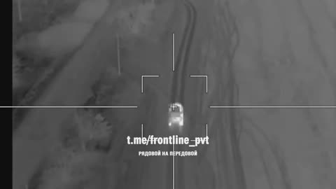Russian Lancet drone with a thermal imager hit a moving Ukrainian BM-21 'Grad'.