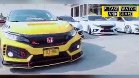 Honda civic X modified in yellow colour