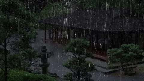 Heavy rain in front of the house in the garden, rain for sleeping, relaxing, meditation