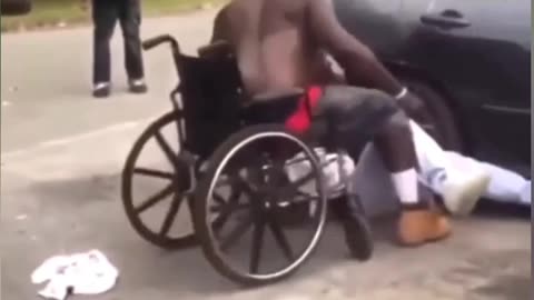 Man in wheel chair takes his opponent out