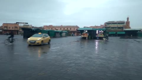 The famous Place Jemaa el-Fna in Marrakech.Today in the morning it is raining.