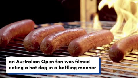 Australian Open fan causes social media stir with hot dog act