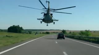 Helicopter fast low level flying. Crazy pilot