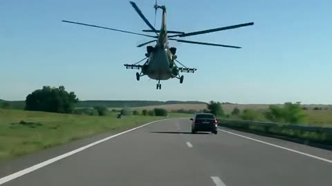 Helicopter fast low level flying. Crazy pilot