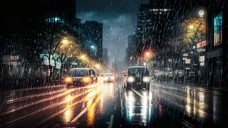 Thunderstorm In Tokyo, Japan At Night with AI Artwork - 1 Hour