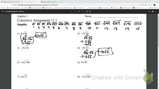 IM2 Alg1 Trad. 11.1 Corrective Simplifying radicals