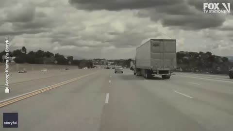 Tire pops off truck, flips car on California freeway