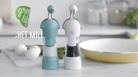 GreenLife Salt and Pepper Grinder Set, Mess-Free Ratchet Mill, Adjustable