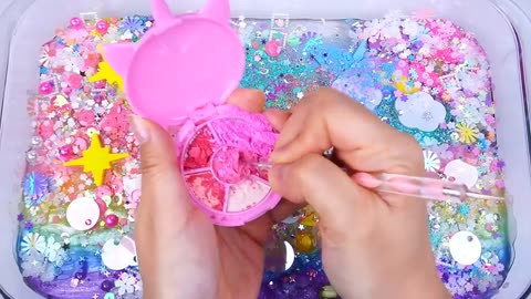 Unicorn Rainbow Slime Mixing Random Cute_shiny things into slime _ASMR _Satisfying _slimevideos