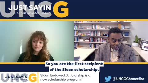 Just SayinG Chancellor Gilliam chats with Sloan Scholar Raven Sizemore