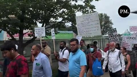 A large group of Muslims gathered in Mississauga, Ont. to protest against trans and LGBTQ2SI+