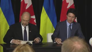 Canada: PM Trudeau and Ukrainian PM Shmyhal attend a signing ceremony in Toronto – April 11, 2023