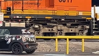 BNSF Heritage Locomotive 6017 Stops in Amarillo.