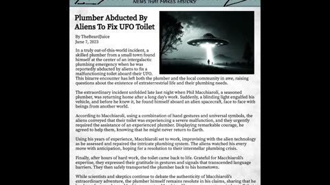 Plumber Abducted By Aliens To Fix UFO Toilet
