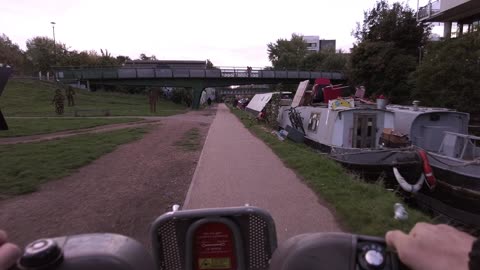 Bike ride along the Regent's Canal in London, UK