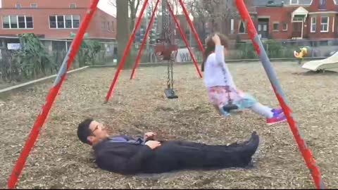 Awesome Dad Perfects swing stunt at the park