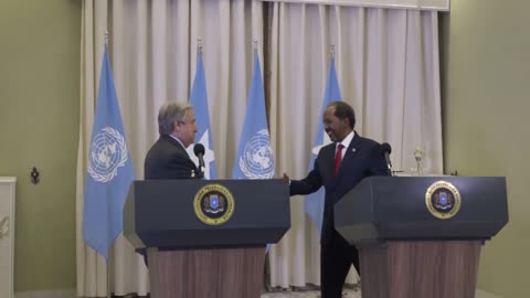 United Nations: UN Chief with President of Somalia, Hassan Sheikh Mohamud (Media Stakeout) - April 12, 2023