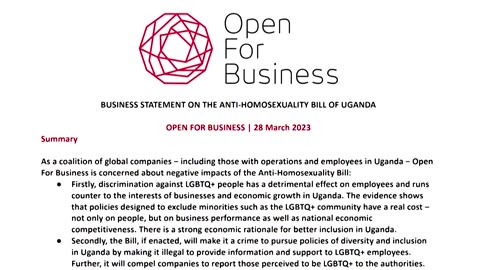 Big biz says Uganda's anti-LGBTQ law would hurt economy Reuters