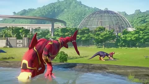 Venom Carnage vs Iron Man vs Superman Dinosaurs Fight in Jurassic World Evolution