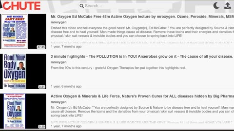 MrOxygen videos on all oxygen therapies Ozone, Peroxide, Clo2, Singlet oxygen, etc.