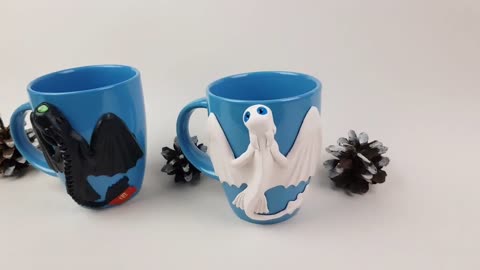 Toothless Night fury and Light fury. Best set cups gift How to Train Your Dragon sit mug AnneAlArt.