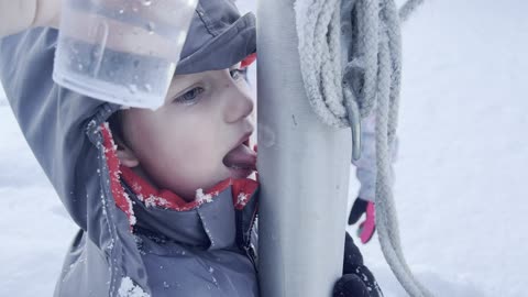 Tongue Gets Stuck To Flagpole