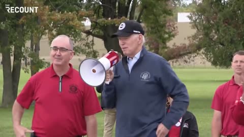 Biden mumbles into a megaphone to 12 or so UAW workers