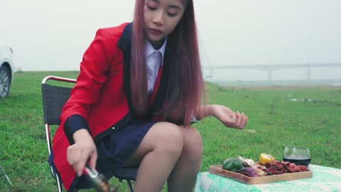 Mira's Life Style - Mira Goes Camping And Barbecues By The River - Mira Cosplay Yumeko