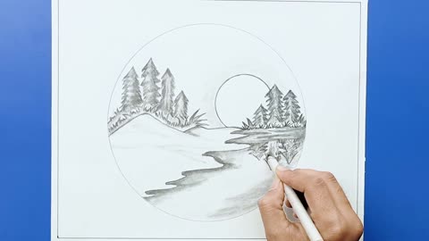 Easy circle scenery drawing __ Easy drawing ideas for beginners __ @scenery_Full-HD