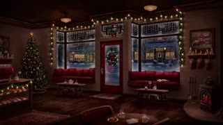 A Christmas Coffee Shop Ambience with Relaxing Christmas Jazz Music- Crackling Fire