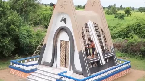 Build The Most Creative Mud Villa House With Modern Water Pool Park