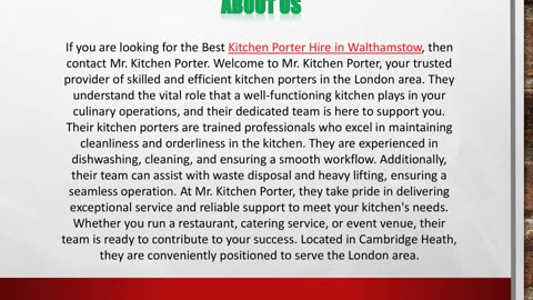 Kitchen Porter Hire in Walthamstow