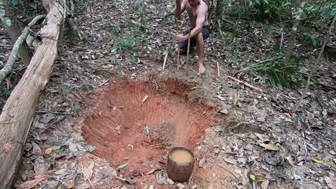 Primitive Technology: Wood Ash Cement & Fired Brick Hut