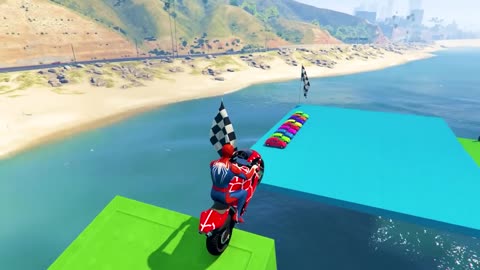 GTA V New Epic Parkour Race For Car Racing Challenge by Cars and Motorcycle, Founded Spider Shark6