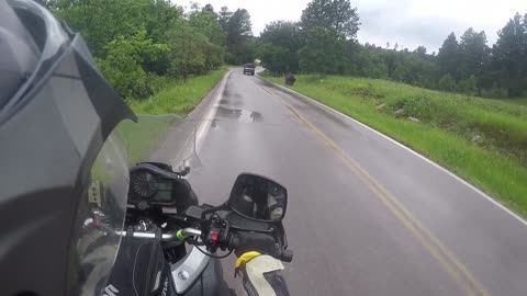 Motorcyclist Rides Close to Bison
