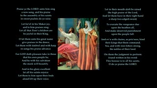 Psalm 149 v1-5 of 9 "Praise ye the LORD: unto him sing" To the tune Bishopthorpe. Scottish Psalter