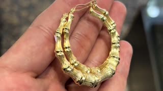 Real Gold Bamboo Hoop Earrings by Ijaz Jewelers