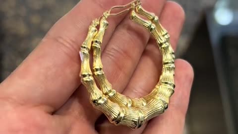 Real Gold Bamboo Hoop Earrings by Ijaz Jewelers