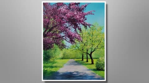 Painting spring trees /Acrylic painting