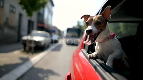 Jack russell terrier in a traffic jam stock video