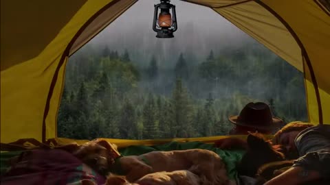 Sleep In Tent On A Rainy Night In Foggy Forest