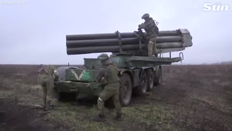 Russian forces fire Hurricane multiple rocket launchers at Ukrainian position