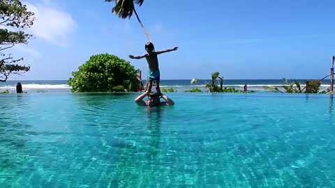 Hotel Pool Jumps Fun - Seychelles Holidays