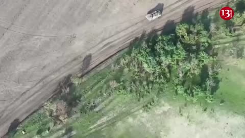 Combat vehicle with a large number of Russians on it flees from a drone - Soldier fell to the ground