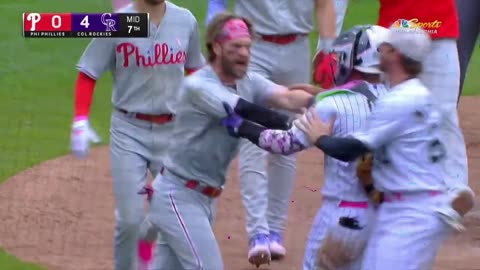 Benches Clearing BRAWL Pitcher TAUNTS Bryce Harper - Phillies- Rockies