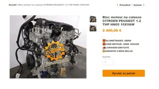 AEPSPIECES.COM - Bloc moteur nu culasse CITROEN PEUGEOT 1.2 THP HN05 10XVAW